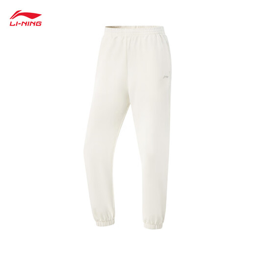 李宁速干裤运动裤子女子健身纯色简约舒适休闲长裤 【针织抗菌】束脚乳白728-6 XL