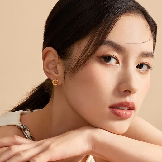 Lukfook Jewelry Gold Stud Ring-Shaped Pure Gold Geometric Earrings Price EFGTBE0003 Approximately 2.09 grams