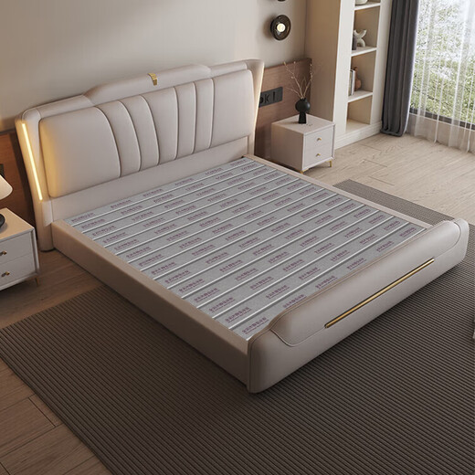 Light luxury leather bed master bedroom queen bed modern simple double bed 1.8 meters storage soft package wedding bed 2 meters leather bed with light high quality leather bed color remarks - delivery to home 1800mm*2000mm frame structure