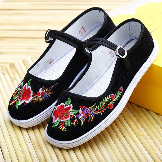 Reine handgefertigte tausendschichtige alleinige alte Peking-Stoffschuhe Frauen gestickte Schuhe Frühling und Herbst Mutterschuhe Quadratmund Mund-LOLED Old Man Schuhe Oma Schuhe [reiner Stoff Einzeltausend-Schicht-Sohle] Granatapfelblumen Big Red 37