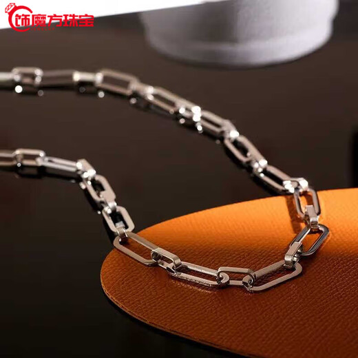 Guanpu Pavilion Fat Donglai's same style men's platinum necklace new platinum round cross rectangular clavicle chain for men and women, versatile and trendy, white gold 45cm