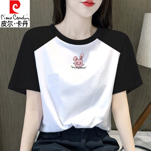 Pierre Cardin Retro Raglan T-shirt à manches courtes pour femmes 2025 NOUVEAU T-shirt en coton pur Niche Top Top et Slim 1476 Fleur gris / Rotto Blue Raglan Courte-manche (noir 3xl