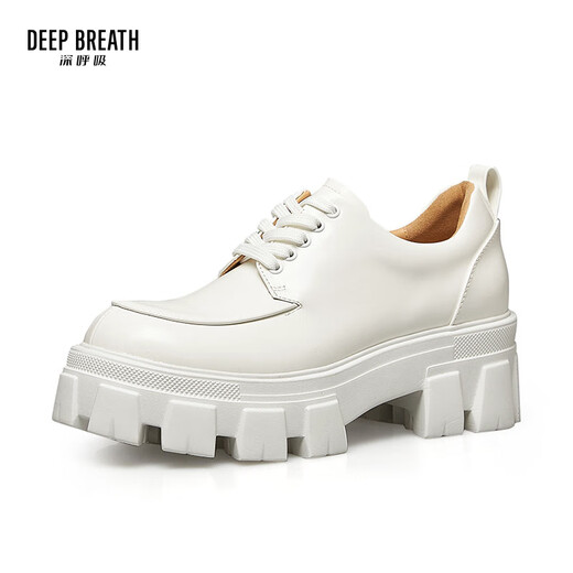 DEEP BREATH Deep Breath Women's Shoes Cowhide Thick Sole Low Top Strap Gentleman Single Shoes Women's AX13066 White 37