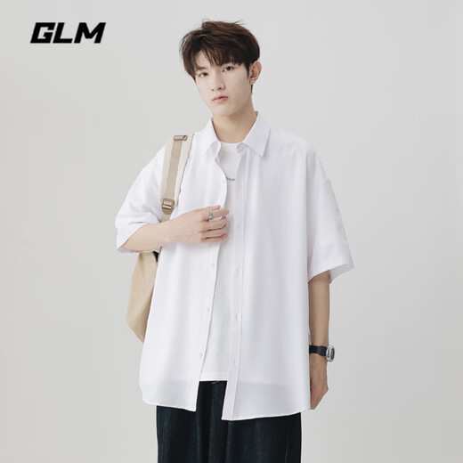 GLM衬衫男夏季短袖韩版宽松透气美式潮流百搭休闲半袖港风免烫衬衫