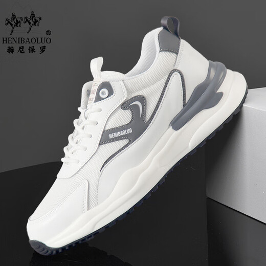 Heni Paul men's shoes 2025 sports shoes men's thick sole shoes men's new real cowhide casual shoes men's leather cushioned running shoes men white mesh 9912 42 (260mm) sports code