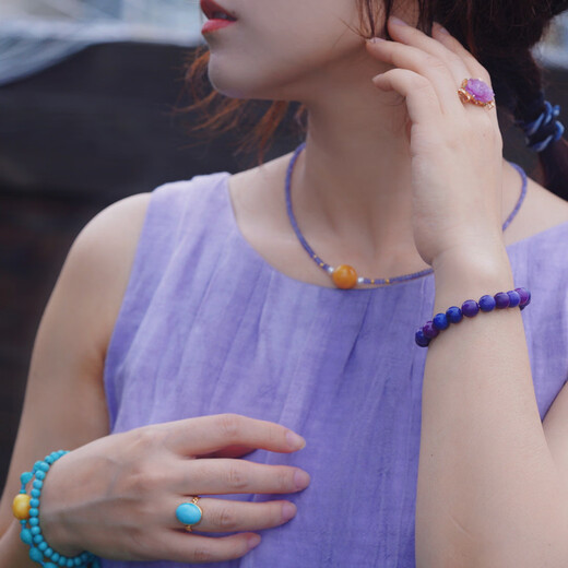 Lierui Natural Tanzanite Plate Jewelry Stone Clavicle Chain Fantasy Amethyst Pendant Beeswax Pearl Stacking Necklace Gift for Women 1# Tanzanite Beeswax Clavicle Chain