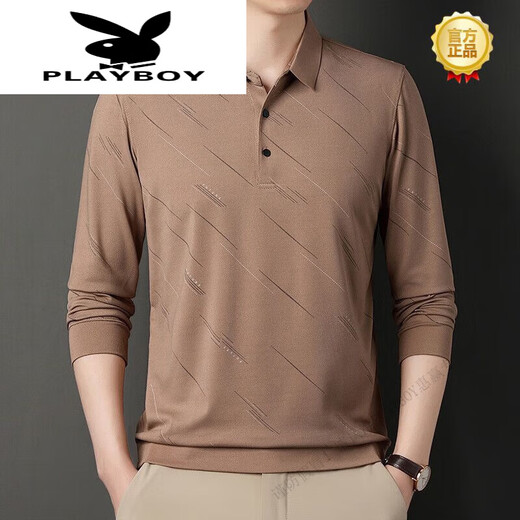 Playboy (PLAYBOY) middle-aged and elderly men's long-sleeved Polo shirt top 2024 spring and autumn striped print business casual men 826-Naru Qing XL 115 suggestions 130-145Jin [Jin equals 0.5 kg]