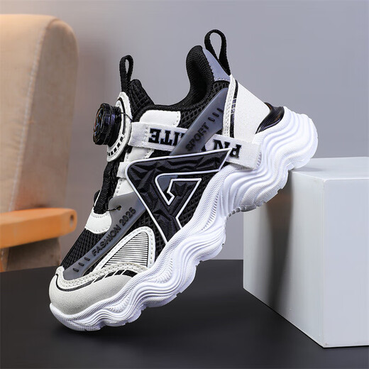 
Children's shoes for boys and girls' shoes for summer breathable mesh medium-sized children's boys running shoes non-slip sports shoes black and white (summer mesh) 683 34 inner length 22cm