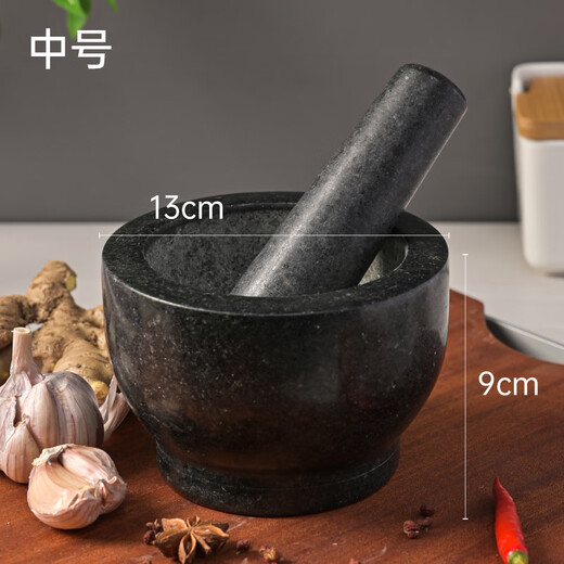 Enshousu natural stone garlic pounder, stone mortar, medicine jar grinder, household garlic mortar, garlic peeling garlic press, garlic paste, extra large stone mortar with lid