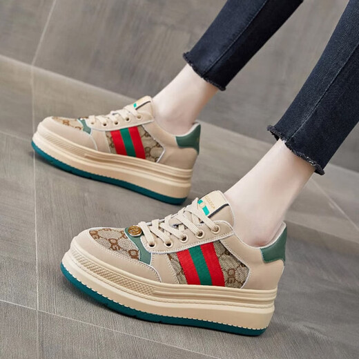 VIPVCK Neue Frauenschuhe, weiße Schuhe, Frauen 2025 Frühling und Herbst Retro Casual Dirty Schuhe, leicht und dicker, vielseitiger Sportschuhe Trend, Khaki Cool Style Vck841 39