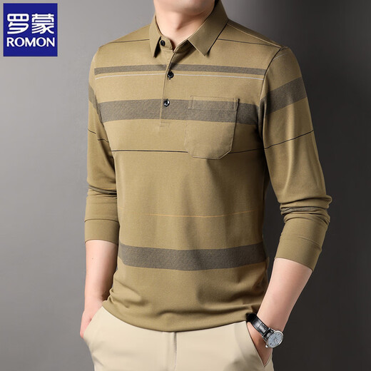 ROMON long-sleeved T-shirt men's spring and autumn new casual and versatile trend middle-aged and elderly elastic anti-wrinkle base shirt polo shirt top S6625 dark gray XL (recommended 140-155Jin [Jin equals 0.5 kg])