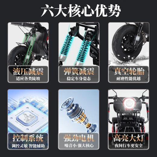 Phoenix Cool Electric Tricycle Home Small Elderly Walking Electric Vehicle Tricycle Elderly Leisure Battery Vehicle 600W丨48V24A Black Gold + Battery Life About 45 Kilometers