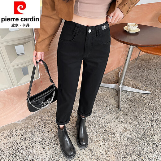 Pierre cardin spring and autumn black high-waist jeans for women, fashionable small and versatile fashion internet celebrity elastic nine-point casual work pants [L9195C] Black S suggests 85-95Jin [Jin equals 0.5 kg]