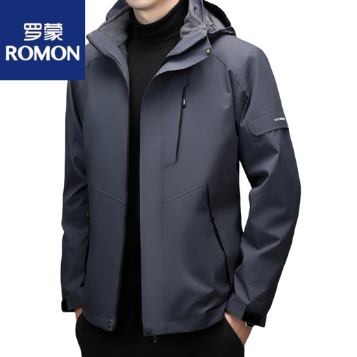 ROMON men's three-in-one detachable spring, autumn and winter velvet thickened outdoor windproof mountaineering jacket three-in-one jacket 6619 gray 2XL recommended 150-170 Jin Jin equals 0.5 kg