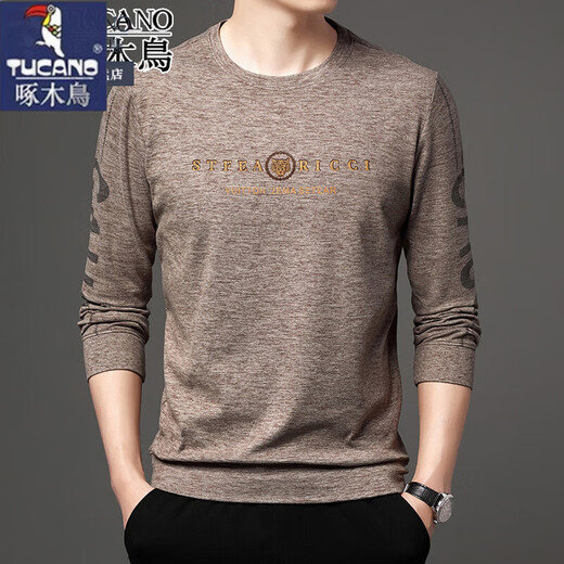 Holzspecker (Tucano) Reines T-Shirt von Long-Ärmeln für Männer für Männer losen runden Hals Sweatshirt Frühling und Herbst Kleidung T-Shirt Basishemd Trendy Herren Top 9929 Camel L 170 Vorschlag 120-135jin [Jin gleich 0,5 kg]