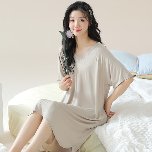 MEIJUN NIGHGOWN avec poitrine poitrine Pajama modal d'été pour femmes en été mince simple à manches courtes enceintes femmes à la maison vêtements A11762 [avec poitrine] xl