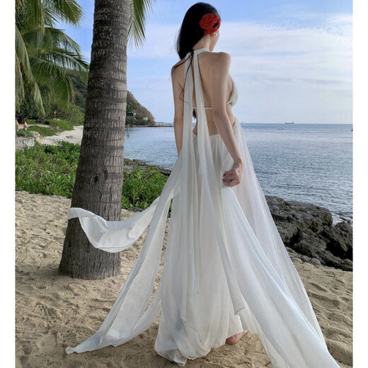 Xierwei Französisch Schöne Pink Fairy Streamer Halfterhalter Kleid Feel romantische Hollow Slit Urlaub Strand Langer Rock 9766 Streamer Langer Rock S S