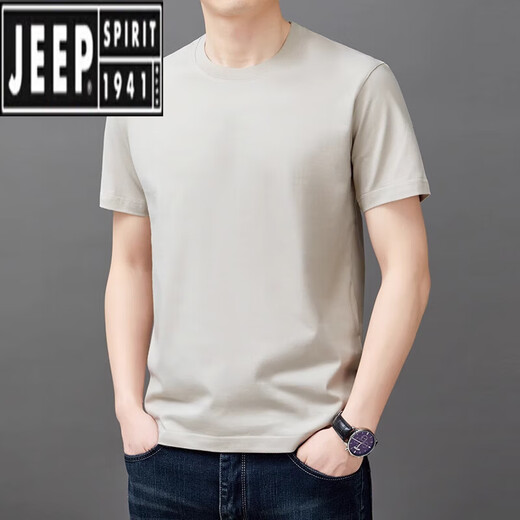吉普（JEEP）纯棉短袖t恤男士夏季薄款时尚简约纯色上衣潮流休闲体恤衫男T 9929咖啡色 M 165【90-110斤】