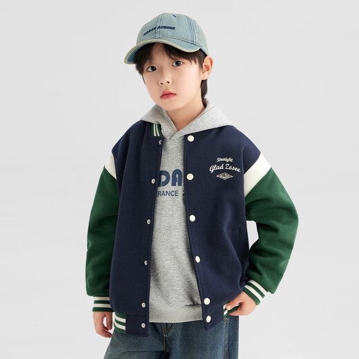 Zuoxi Boys Baseball Jacket Children's Autumn Clothing 2025 New Boys College Style Spring and Autumn Top Navy Blue 160