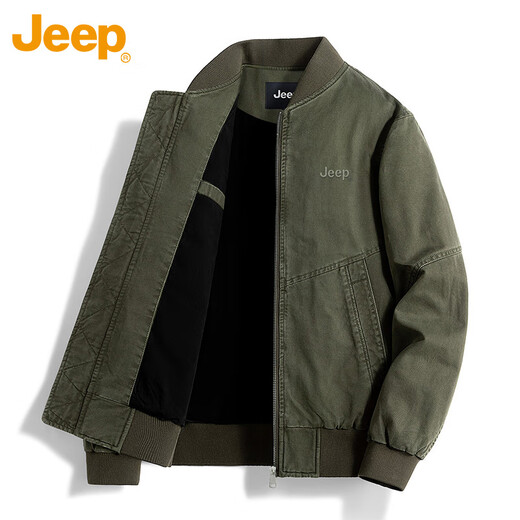 吉普（JEEP）外套男士飞行员夹克春秋季工装棒球领美式复古上衣男装 卡其 XL