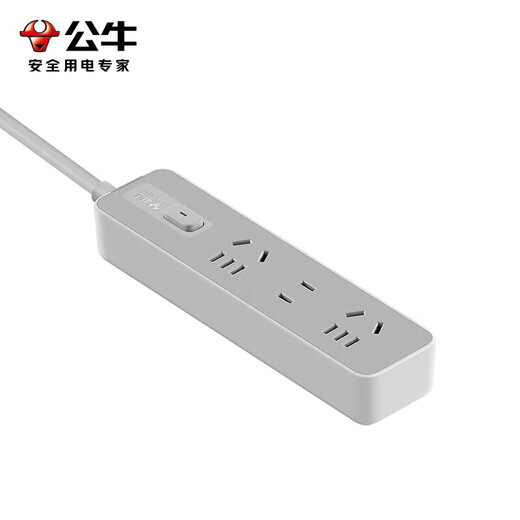 Bull (BULL) ultra-thin power strip with wire, flat plug and socket strip, power strip, household multi-functional power strip, wiring board, new national standard gray computer inspection, office dormitory plug-in, full length 1 meter, with overload protection, 4-digit master control-Z1221, official genuine 2500W fire retardant model with 3-year warranty