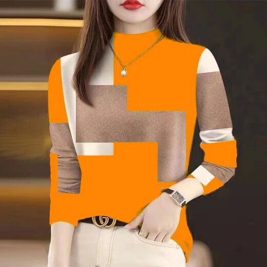 Suqinren long-sleeved T-shirt for women, high-end 2025 new spring and autumn printed long-sleeved loose slimming belly-covering T-shirt for women, trendy red L recommended 100-110 Jin Jin equals 0.5 kg