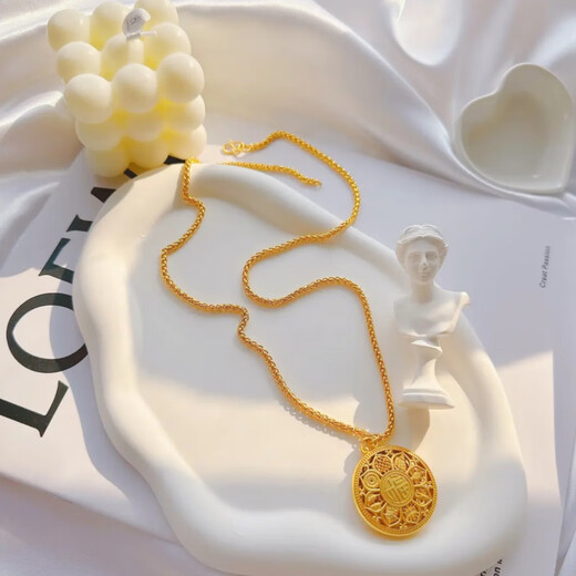 OFK Old Phoenix 999 gold fabric necklace, gold-plated silver necklace, eight-treasure compass necklace for New Year, M buckle Chopard chain plus eight-treasure compass chain plus pendant