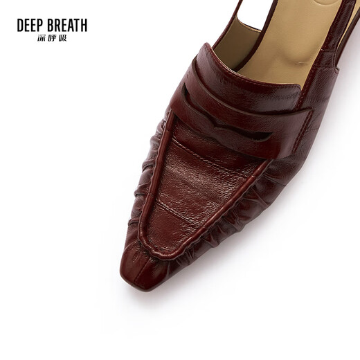 
DEEP BREATH Deep Breath Women's Shoes Old Qianfeng Eel Leather Commuter Single Shoes Thin Heel Empty Shoes Women's AX11151 Red 36