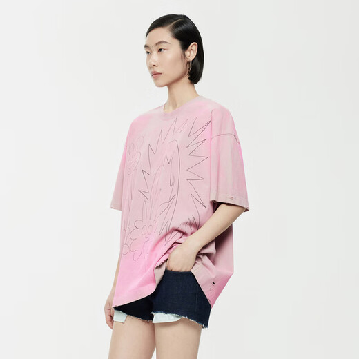 Camiseta de primavera y verano de tela Jnby/Jiangnan para mujeres Nuevos chinos cartoon dragón cuello redondo manga corta 14112560 690/polvo mixto l