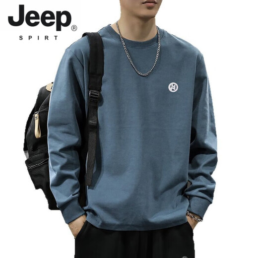 JEEP SPIRIT美式重磅纯棉长袖T恤男士春秋季潮牌百搭卫衣男宽松休闲打底衫 白色纯棉束口长袖-1365 S 【建议90-115斤】