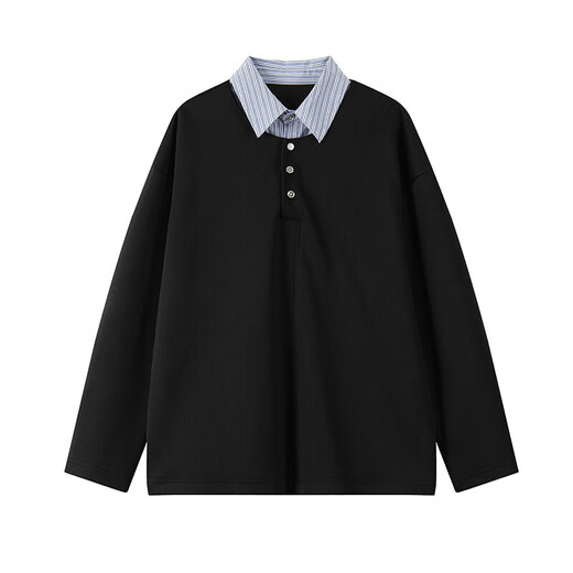 Pugesi (PUGESI) fat man large size fake two-piece contrasting color polo sweatshirt men's Henry collar spring and autumn loose plus fat shirt collar top jacket A001-W2343 black regular 4XL 180-205Jin Jin equals 0.5 kg