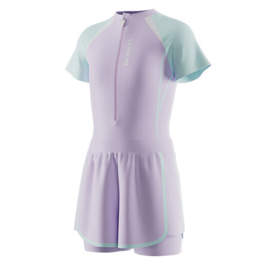 Li Ning (LI-NING) children's swimsuit girls color-blocked short-sleeved one-piece boxer swimsuit conservative casual swimsuit 0052 purple blue 160