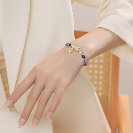 Chihuanjinji Natural Crystal Tanzanite Women's Bracelet Single Circle Bead Bracelet Original Design Girlfriend Holiday Birthday Gift Tanzanite-Yaotu 17cm