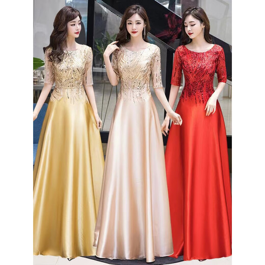 Zhufan annual meeting host clothing female chorus conductor performance clothing female golden evening dress female 2025 new art test champagne color 2XL
