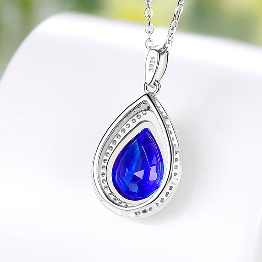 Shien's new product 925 sterling silver sapphire inlaid with drop-shaped pendant 18K gold plated tanzanite color gemstone clavicle necklace for women single pendant (not equipped with chain)