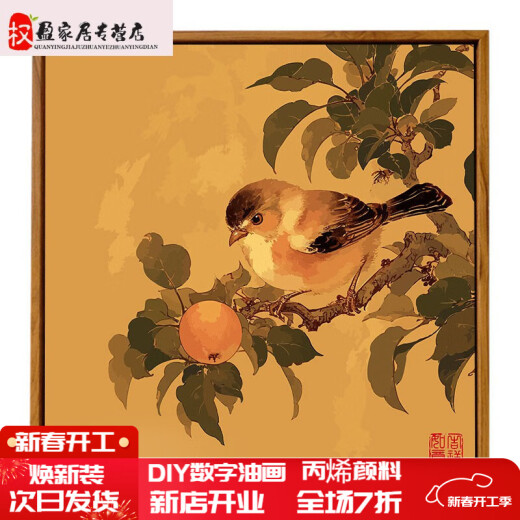 Pinnai China Fruta fresca Ripe Imagen de aves de corral Digital Oil Pintura al óleo Diy Pintura a mano Llenado sala de estar acrílico Color Decoración de color QZ3291 60*60 cm Marco de fotos (seleccionable en color) + Pigmento de cepillo