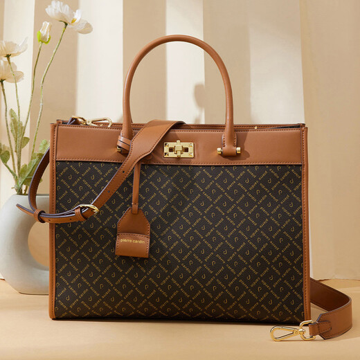 Pierre Cardin Frauenhandtasche große Kapazität Eins Schulter -Crossbody -Tasche Tasche vielseitige Mama -Tasche Frauen Urlaubsgeschenk für Freundin Brown/Gelbbraun 340*135*260 mm