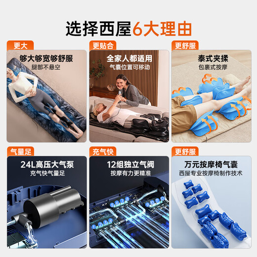 Westinghouse S200/S206/S206Pro Massage Mat Full Body Stretching Mat Lying Mat Bed Folding Massage Chair Home Mini Waist Back Massage Mattress Parents Gift Gift S206-OMEGA Adjustable waist and leg airbags, suitable for tall, short, fat and thin people, relax and have a good sleep