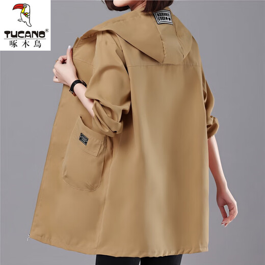 Woodpecker Middle-aged Mom M Mom Outfit Hooded Medium-Length Single Layer Thin Jacket Women's Spring and Autumn New 40 Years 50 Casual Loose Clip 866# Blue Medium-Length 4XL [Suggested 160-180Jin [Jin equals 0.5 kg]]