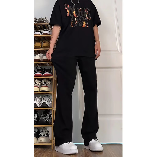 7 productos de alta gama, jeans blancos de flujo de luz, primavera y verano para hombres, calles estadounidenses holgadas de pantalones largos solos para hombres DF-701 Black XL