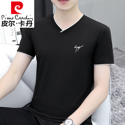 皮尔卡丹（pierre cardin）夏季男士短袖t恤v领纯棉半袖鸡心领体恤潮流修身上衣薄款男装 浅灰色 YD7029 M