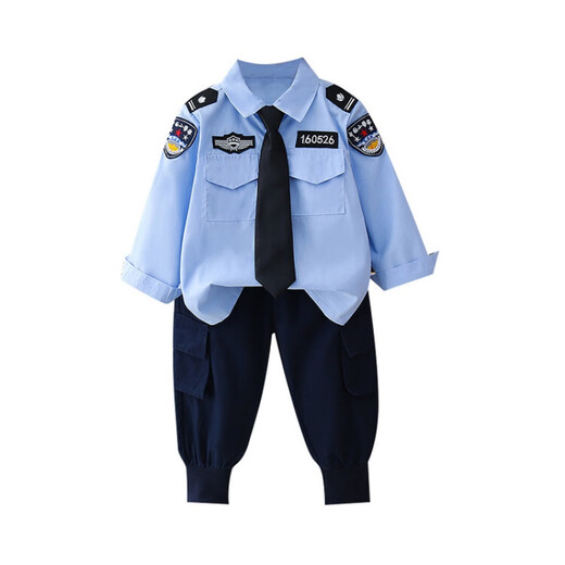 G.DUCKKIDS小黄鸭男童套装春秋季新款儿童警官警察衣服男宝宝演出服装三件套 短袖衬衣+裤子+帽子三件 110 尺码4~5岁【100-110cm】cm
