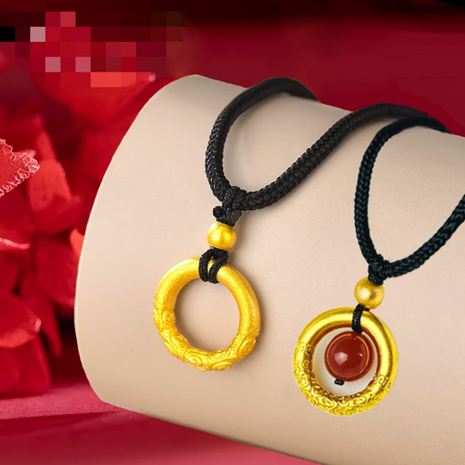 Kuang Yi's new gold gold-plated silver-plated Ruyi hoop peace buckle necklace men's pure gold Qiankun circle pendant Valentine's Day birthday gift genuine gold-plated silver peace buckle necklace red rope and gold thread
