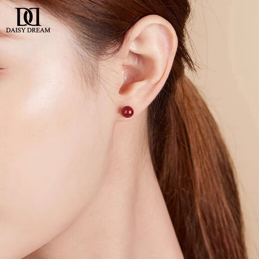 DAISY DREAM 999 pure silver cinnabar earrings for women, high-end pierced ears, light luxury earrings, versatile new red silver earrings, 8mm cinnabar earrings, 999 pure silver