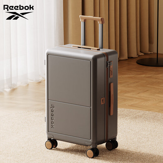 Reebok sharp walking suitcase PC trolley case multi-functional large capacity travel password case leather case English gray brown 24 inches