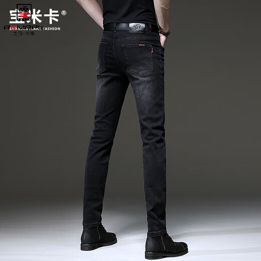 Aemape Frühlings- und Herbst -Herren -Schwarz -Baumwoll -Jeans Koreanische Retro -Retro -Kleine Stretch Casual Hosen 1048 Black 31 [zwei Fuß vier]