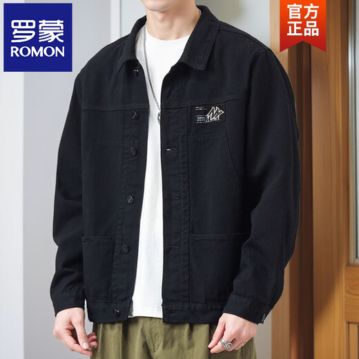 Veste Romon Spring et automne 2025 Nouvelle chemise Automne Veste de travail masculin de la veste de début d'automne K12806 Black suggère 128-140jin [Jin est égal à 0,5 kg] xl