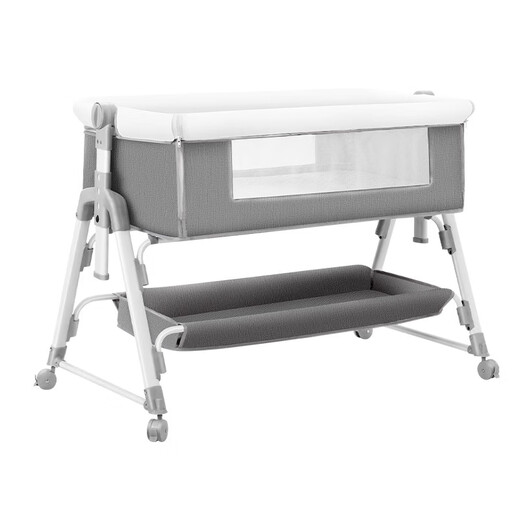 
Hebrew multi-function foldable crib movable portable newborn cradle bed European-style baby bed splicing large bed gray + mosquito net + mattress + storage basket (73-82 lifts