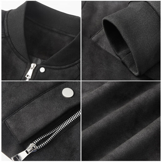 WYBT shopping mall same style 2025 new suede jacket men's spring and autumn casual baseball uniform retro trendy brand black 2XL (160-175Jin Jin equals 0.5kg)