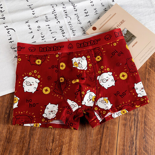 Caileikei 2694 people collected Yuanbao cute snake year animal year men's pure cotton underwear four corners summer boys red (kitten red + bear red + piglet red) 3 pieces L (recommended weight 80-105 Jin Jin is equal to 0.5 kg)